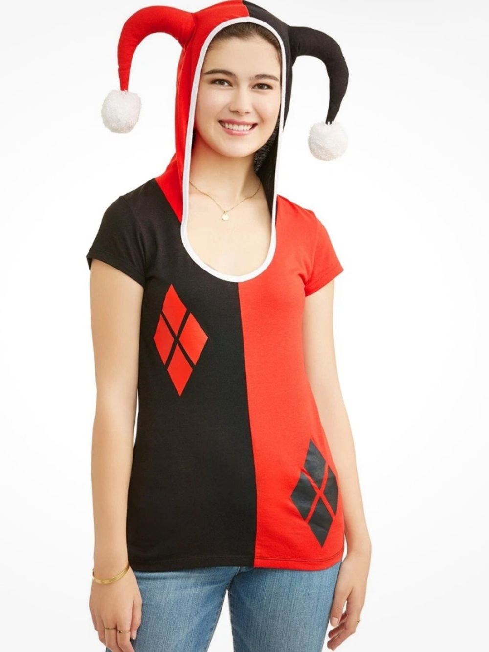 Batman Girls Red & Black Diamond Block Short Sleeve Tee M